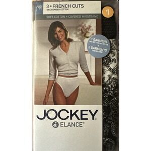 Jockey Elance 100% Cotton French Cut Underwear 7  Black White Prints 3 Pk Y2K